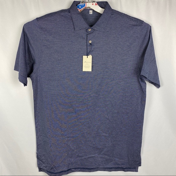 Peter Millar Crown Navy Blue Striped Polo Shirt - Picture 2 of 6